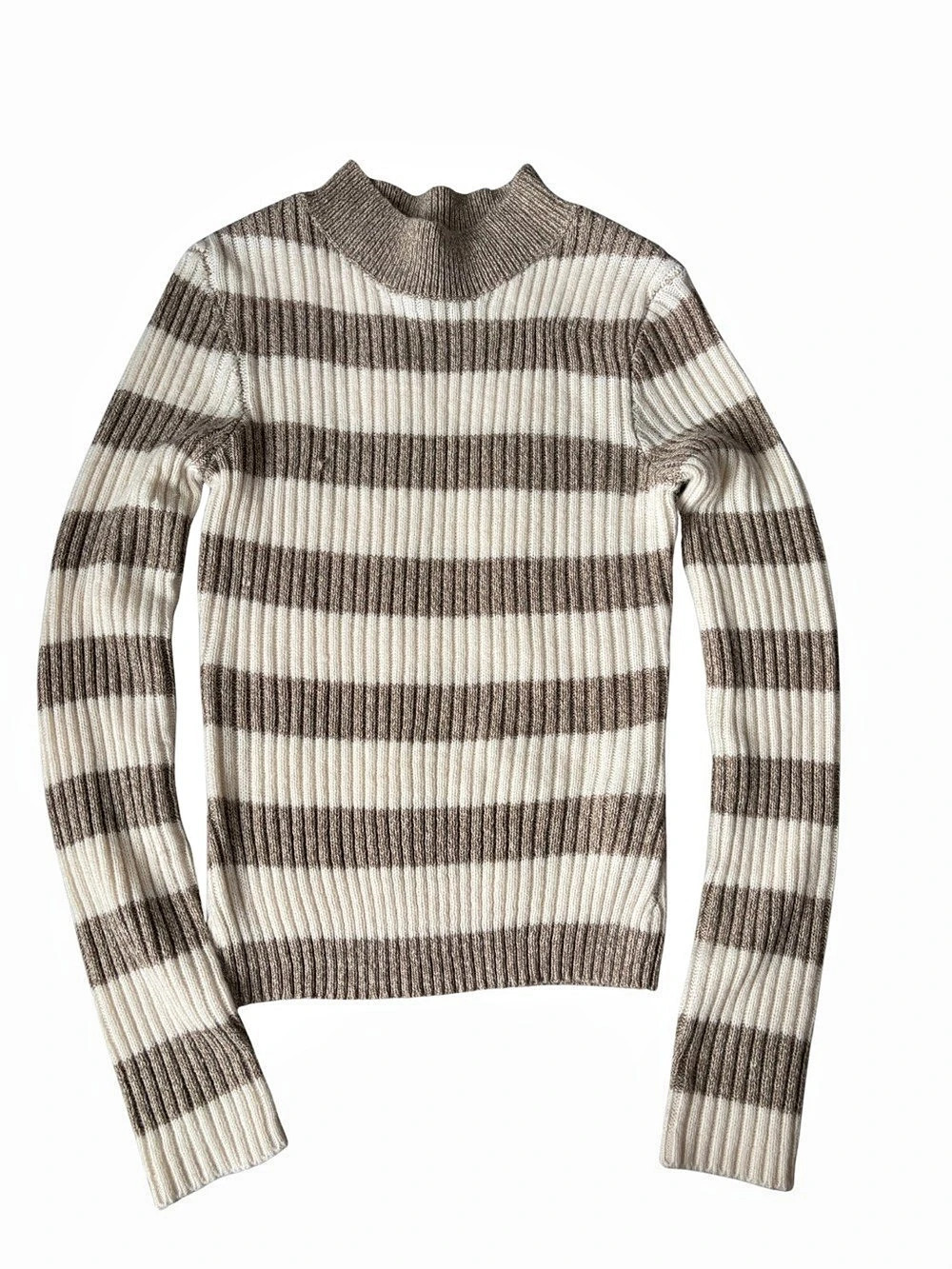 H&M Striped Turtleneck Sweater in White & Brown Size Medium